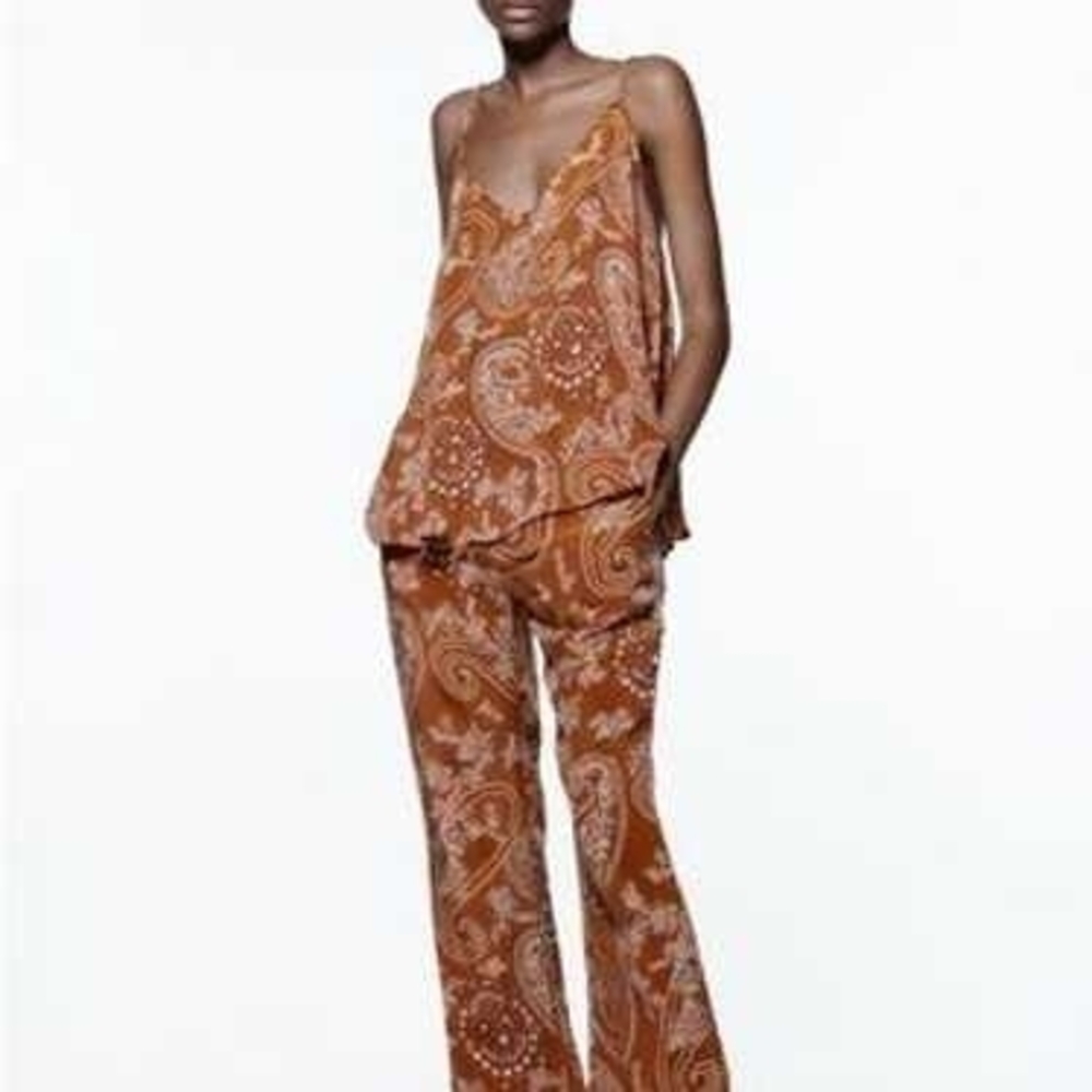 Zara Paisley Print Set in Brown NEW 🤎 Pants Size L, Top Size S (Runs Big)